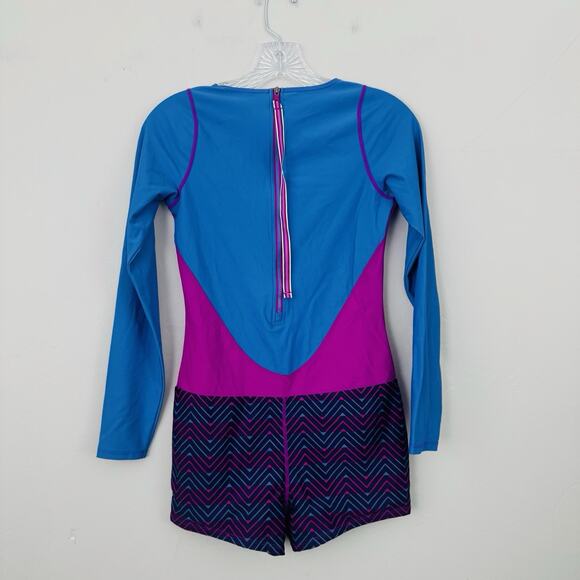 Roxy Girls Whole Body Blue And Purple Long Sleeve Rash Guard Size L - Picture 5 of 6